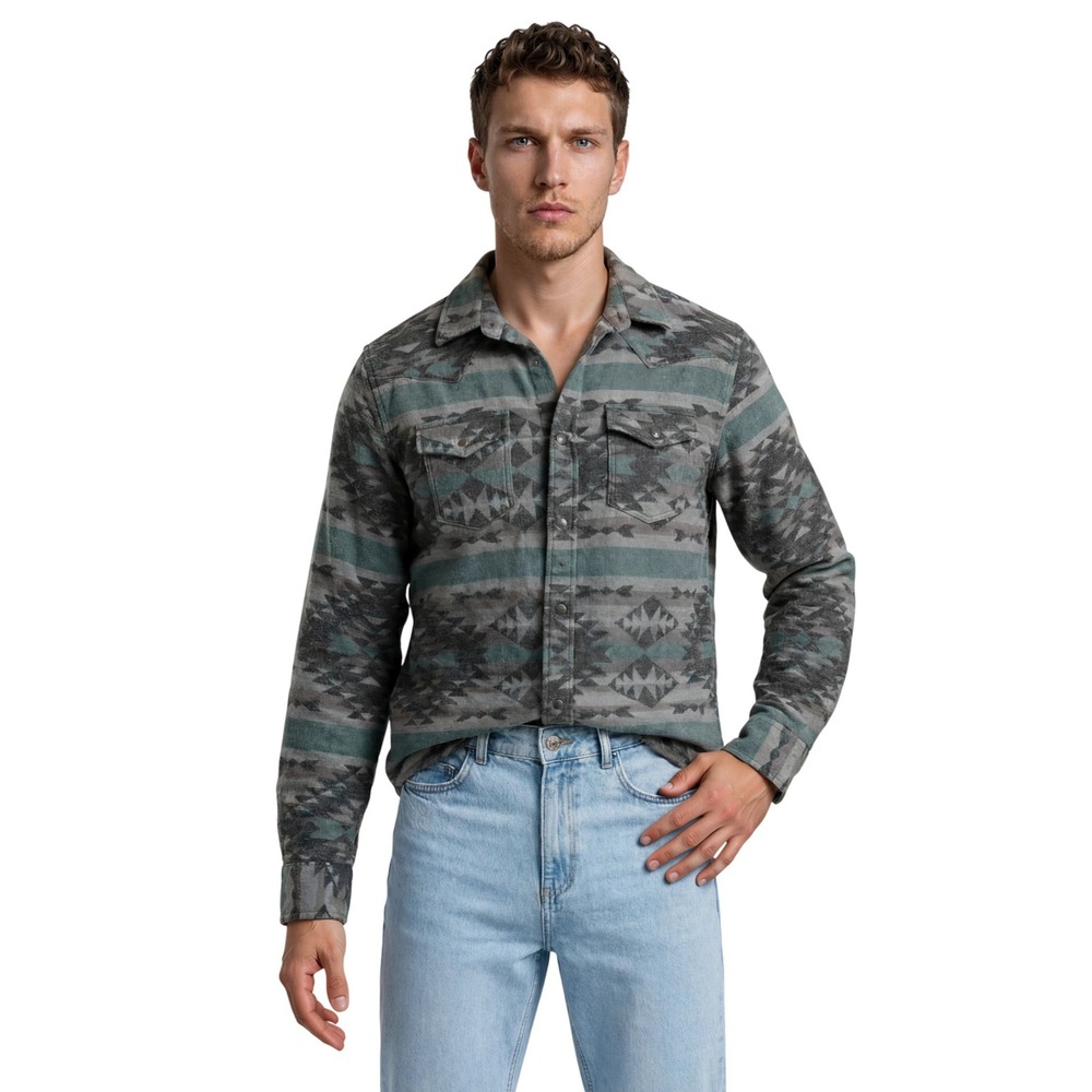 Wrangler Retro Premium Shirt Men's Size XL‎ Grey Aztec Western Metal Snap